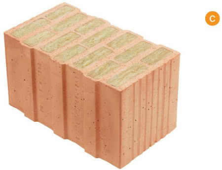 Pustak ceramiczny: poryzowany wypełniony wełną mineralną, do murowania na sucho 44 × 24,8 × 24,9 cm Pustak ceramiczny: poryzowany wypełniony wełną mineralną, do murowania na sucho 44 × 24,8 × 24,9 cm
