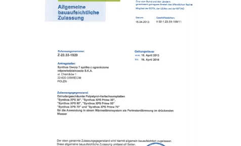 Synthos odnowił niemiecki certyfikat Allgemeine bauaufsichtliche Zulassung