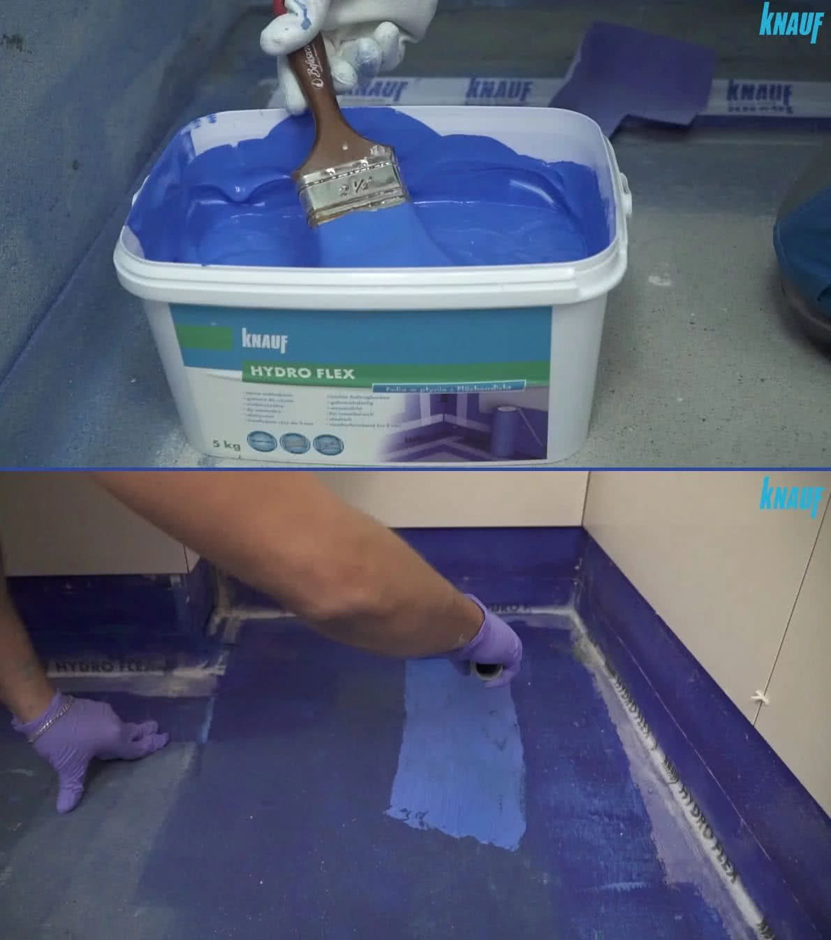 Wykonanie hydroizolacji w łazience za pomocą folii w płynie Knauf Hydro Flex. fot. Knauf Wykonanie hydroizolacji w łazience za pomocą folii w płynie Knauf Hydro Flex. fot. Knauf