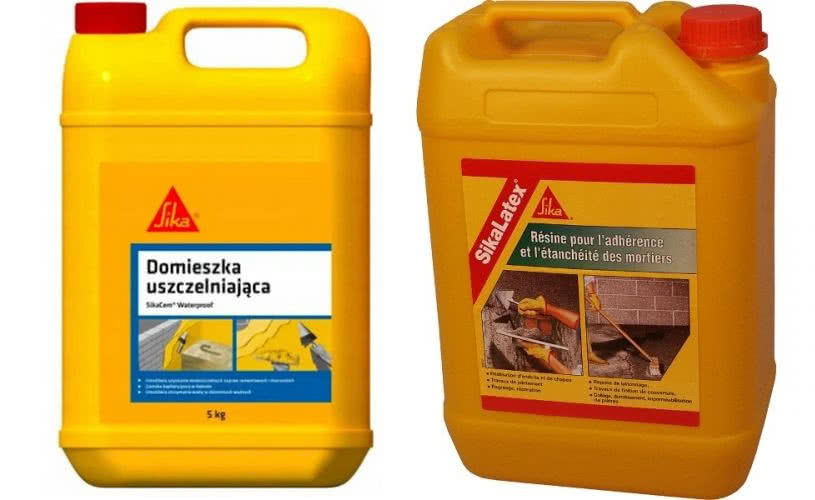SikaCem®-120 Waterproof- domieszka uszczelniająca do betonu, SikaLatex® PL - domieszka uszczelniająca do betonu, modyfikator polimerowy, materiał gruntujący. fot. Sika SikaCem®-120 Waterproof- domieszka uszczelniająca do betonu, SikaLatex® PL - domieszka uszczelniająca do betonu, modyfikator polimerowy, materiał gruntujący. fot. Sika