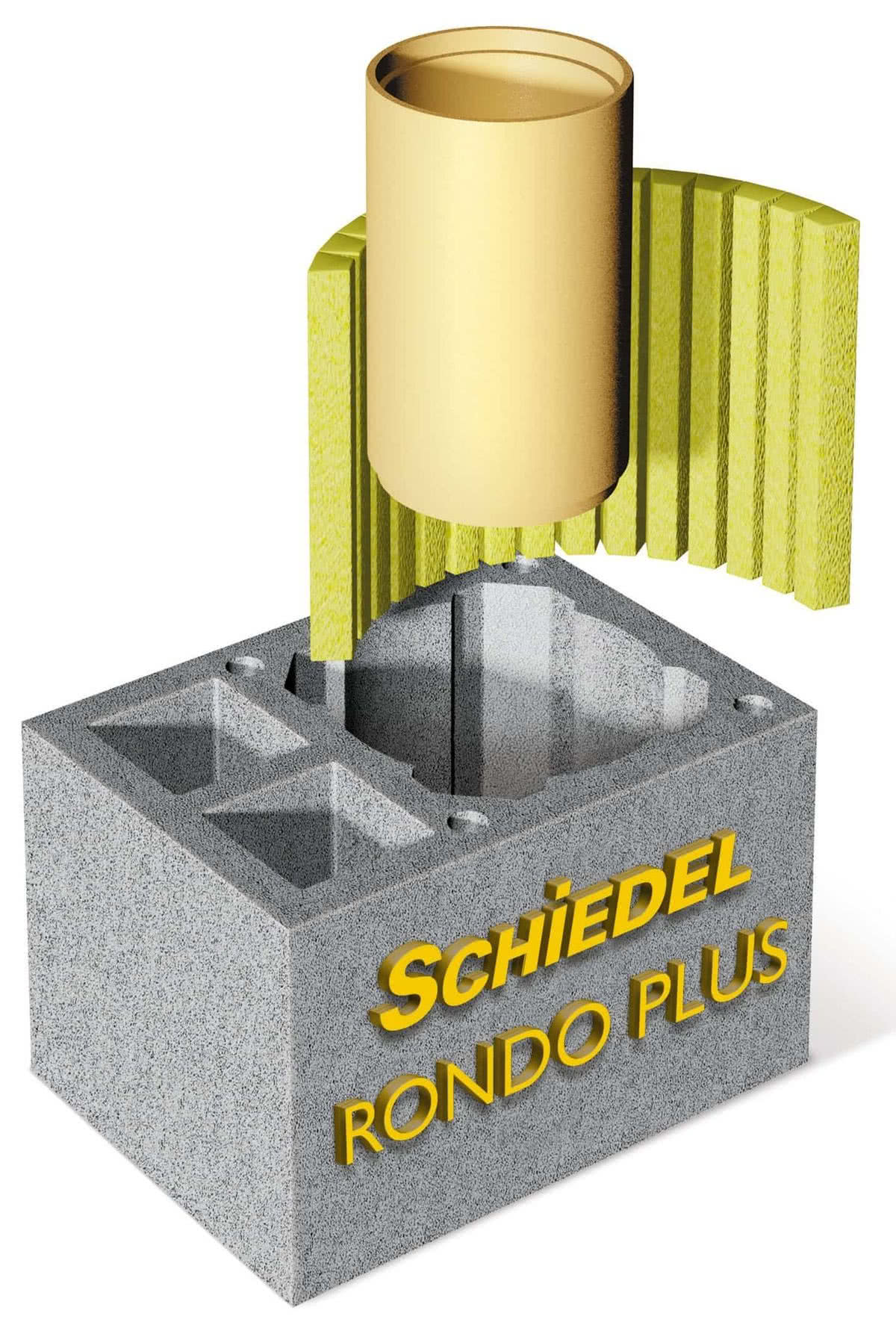 Widok pustaka, kanału spalinowego z fragmentem ceramicznego przewodu spalinowego z izolacją, kanałów wentylacyjnych w kominie systemowym Schiedel RONDO PLUS. fot. Schiedel Widok pustaka, kanału spalinowego z fragmentem ceramicznego przewodu spalinowego z izolacją, kanałów wentylacyjnych w kominie systemowym Schiedel RONDO PLUS. fot. Schiedel