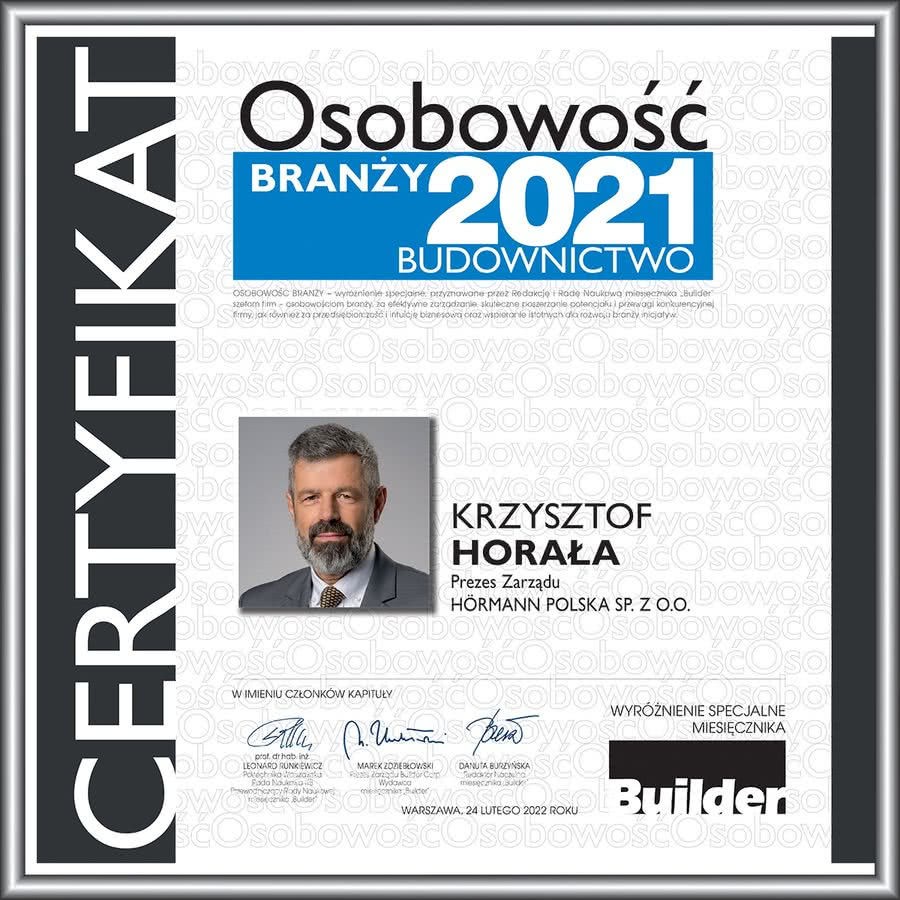 Certyfikat przyznany Krzysztofowi Horale Certyfikat przyznany Krzysztofowi Horale